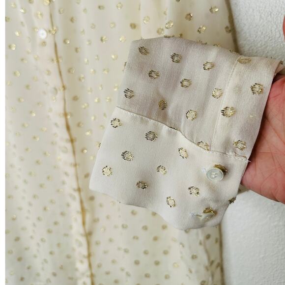 Stella McCartney Sheer Cream Gold Metallic Polka Dot Button Sheer Blouse 44 / L - Picture 3 of 11